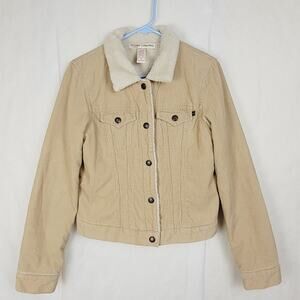 Vintage Abercrombie and Fitch tan corduroy shearling lined chore coat Size med
